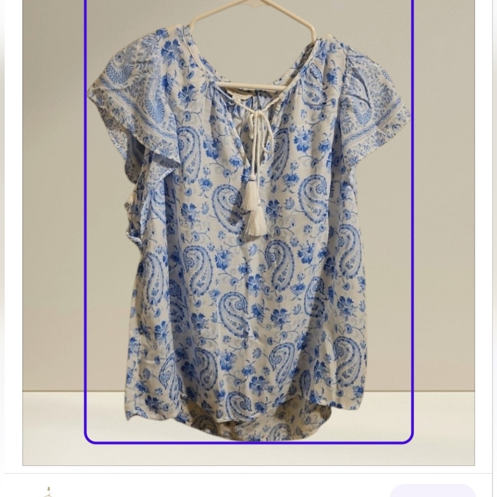 Lucky Brand Blue Print Blouse Top Size L